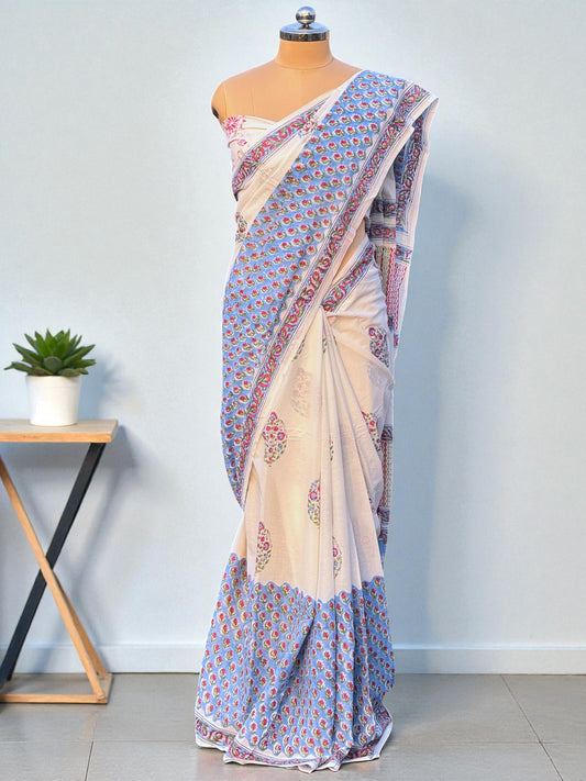 Hand Block Print Mul Cotton Saree