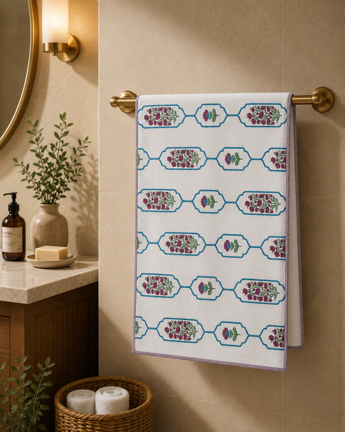 Pure Cotton Hand and Bath Towel Set | Hand Block Printed