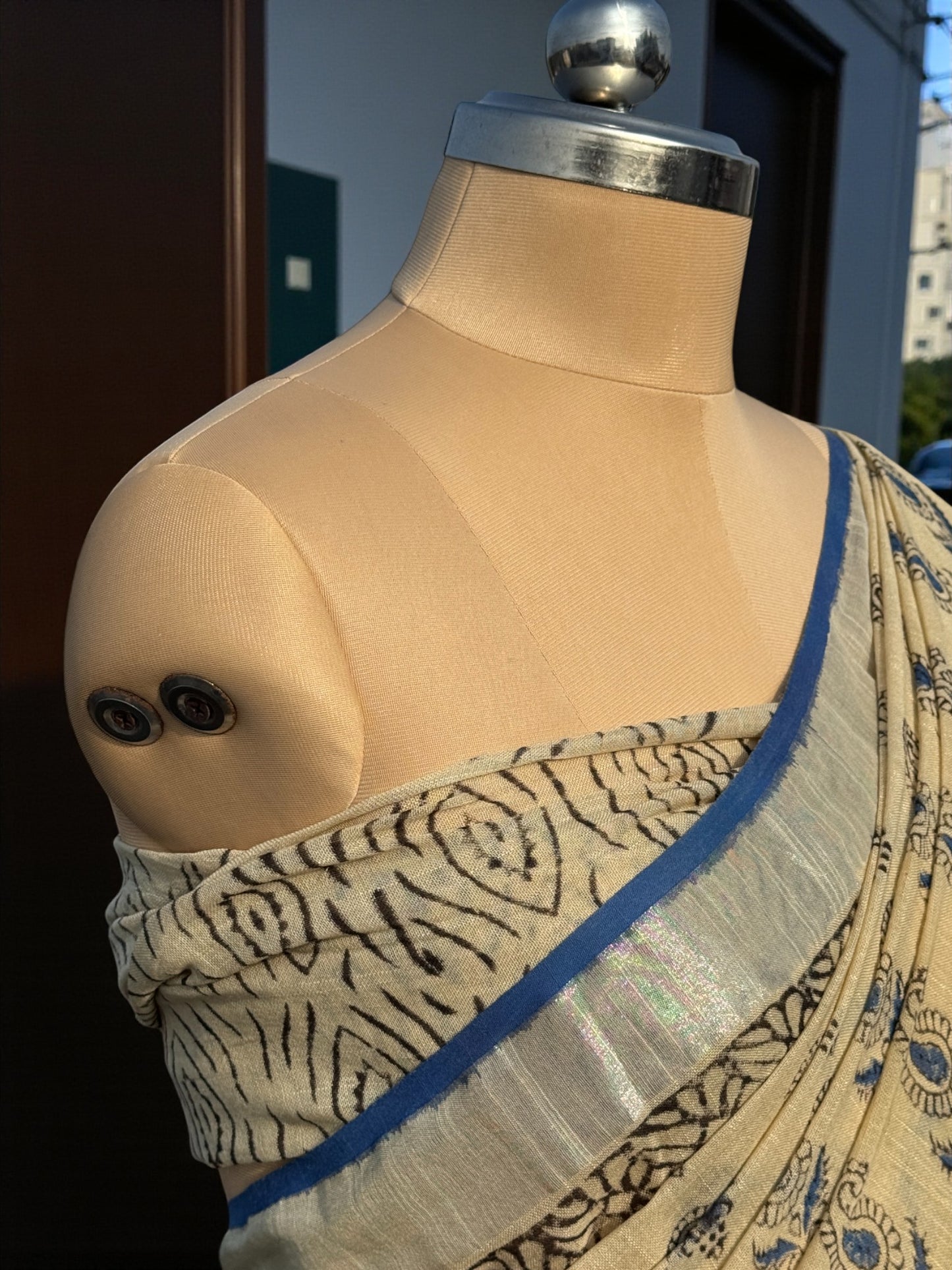 Aabha - A Linen Cotton Hand Block Print Saree