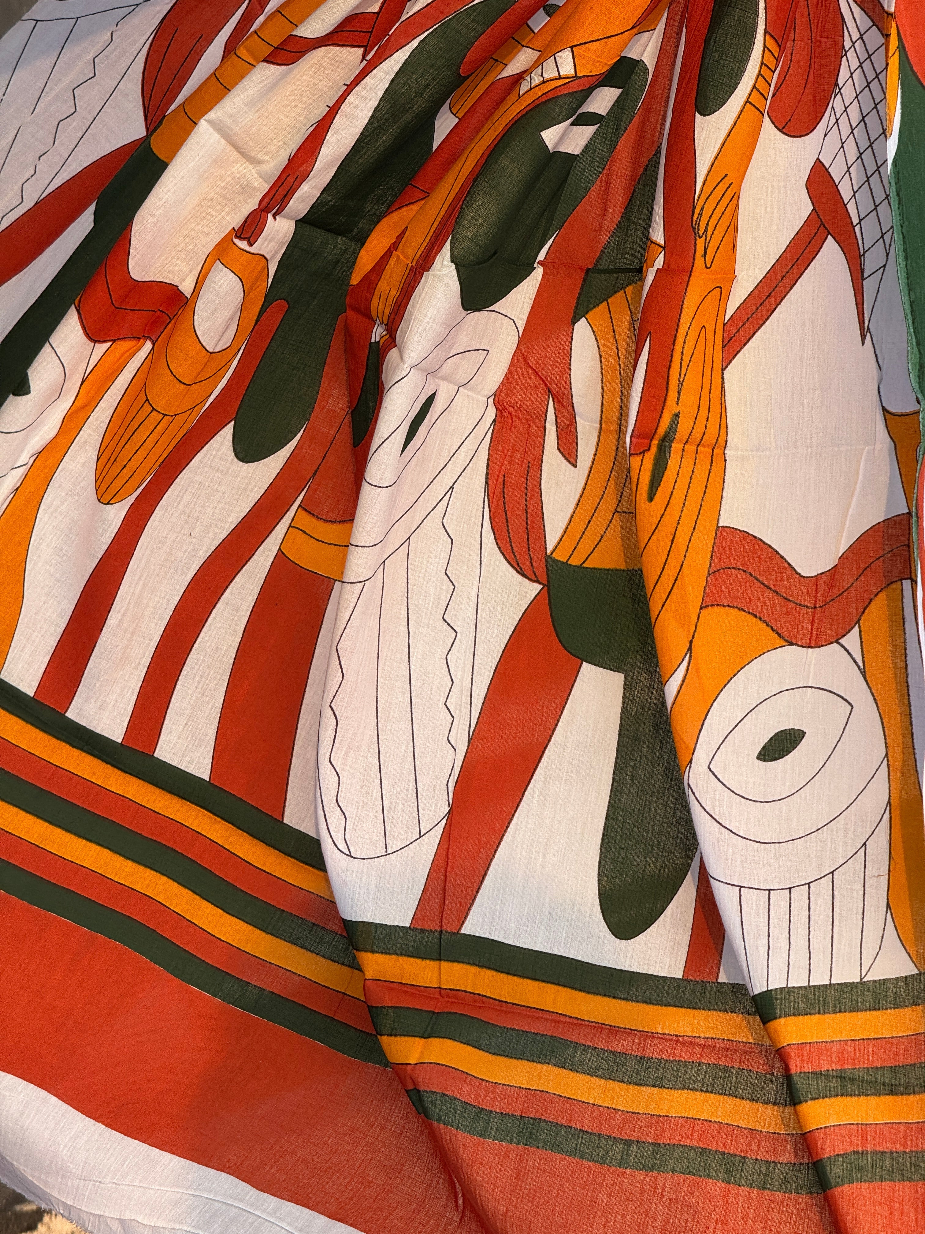 Warli Art Print Saree - Pure Mul Cotton