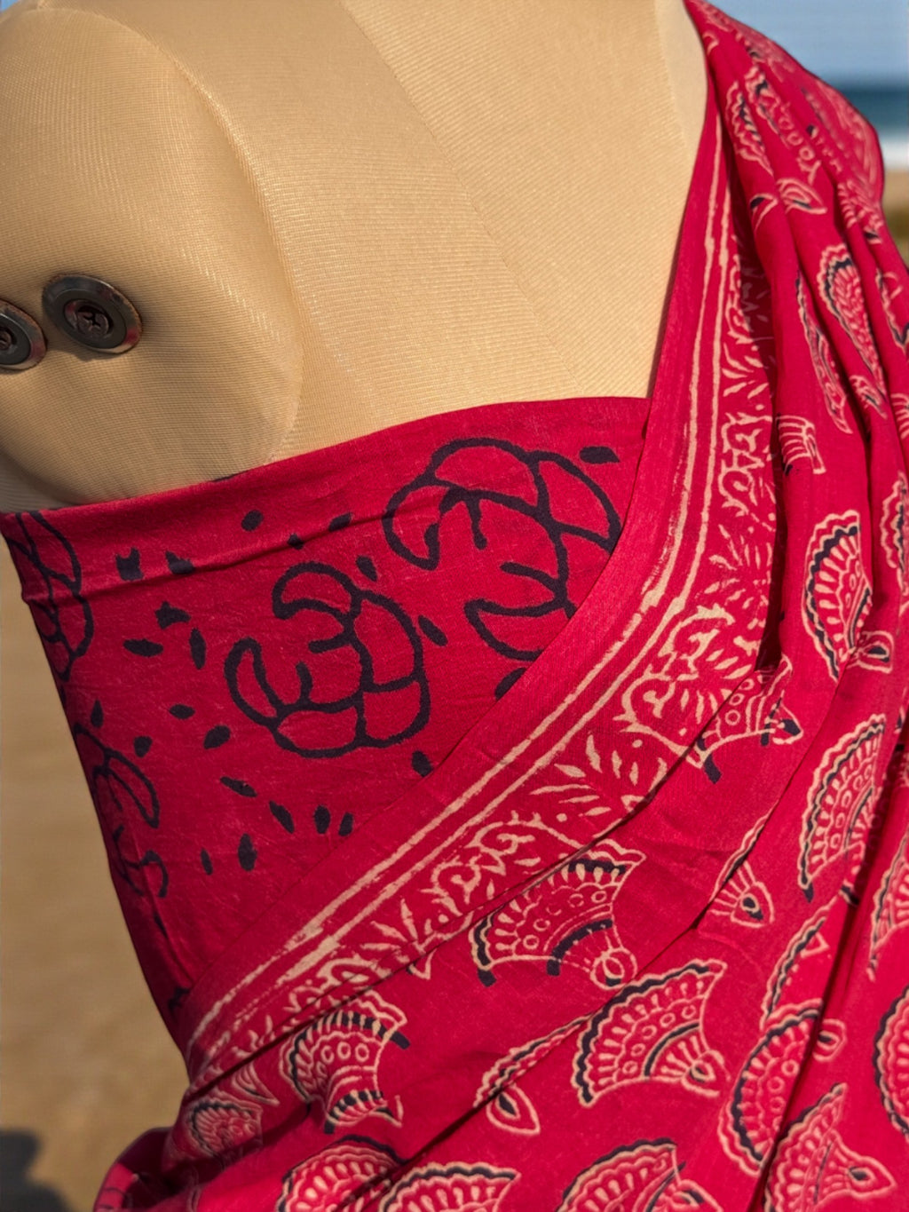 Radiant Crimson Hand Block Print Mul Cotton Saree