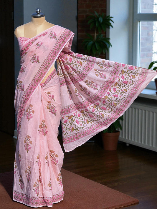 💖 Gulaabo: The Hand Block Printed Mul Cotton Saree