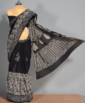 Black Hand Block Printed Mul Cotton Saree