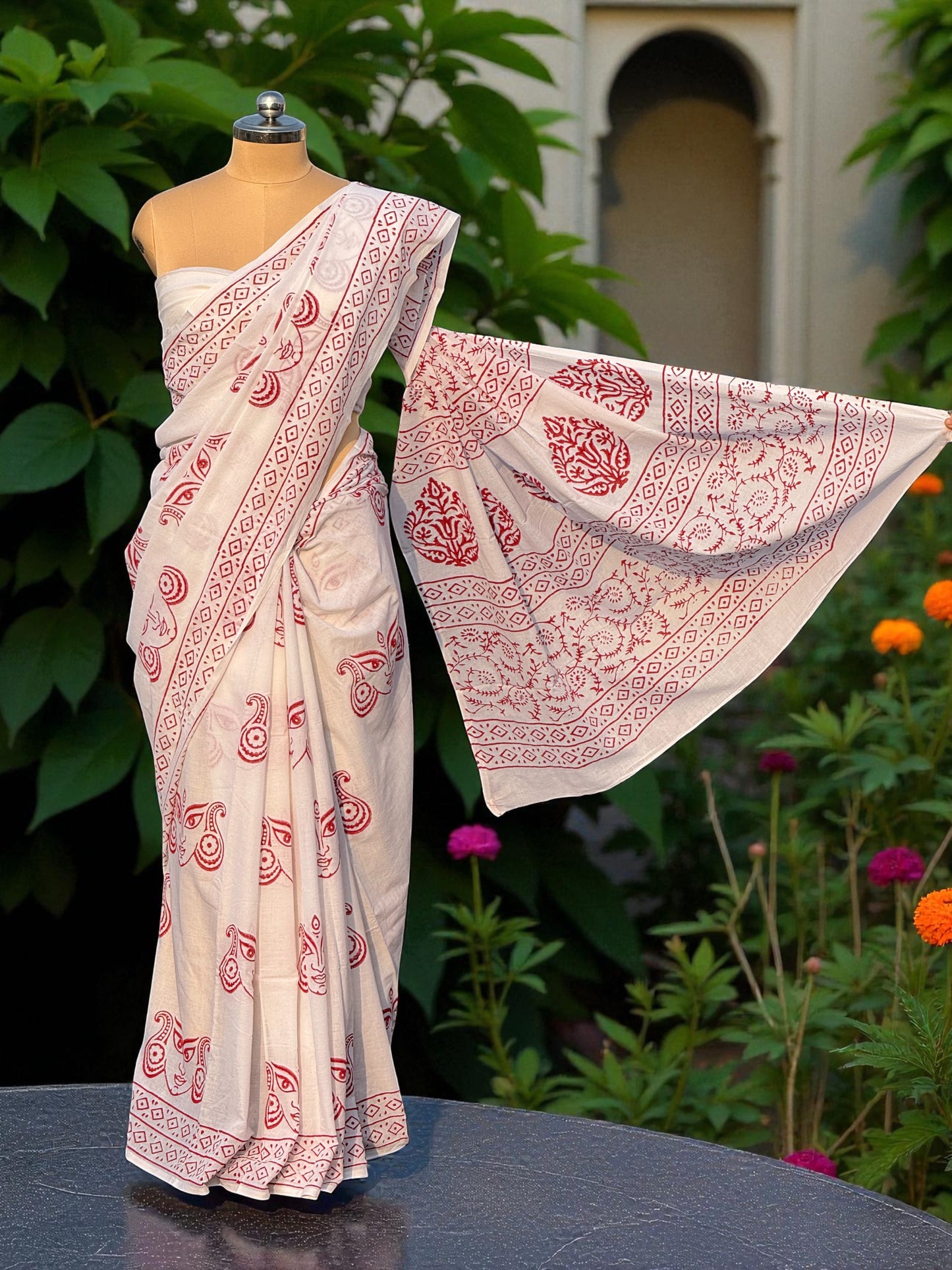 Durga Hand Block Printed Cotton Saree