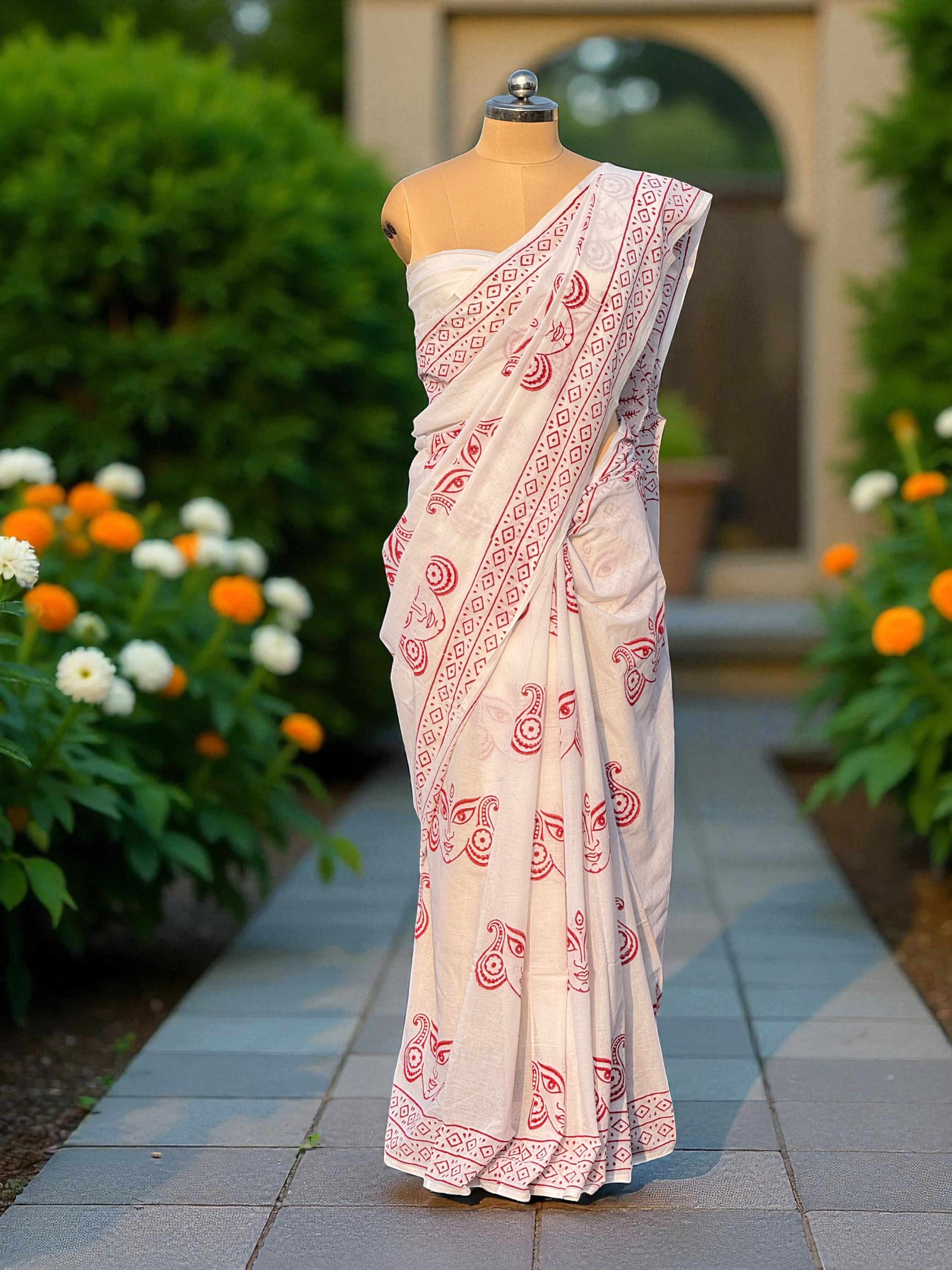 Durga Hand Block Printed Cotton Saree