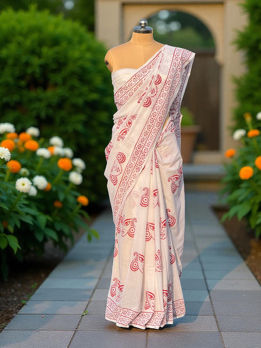 Durga Hand Block Printed Cotton Saree