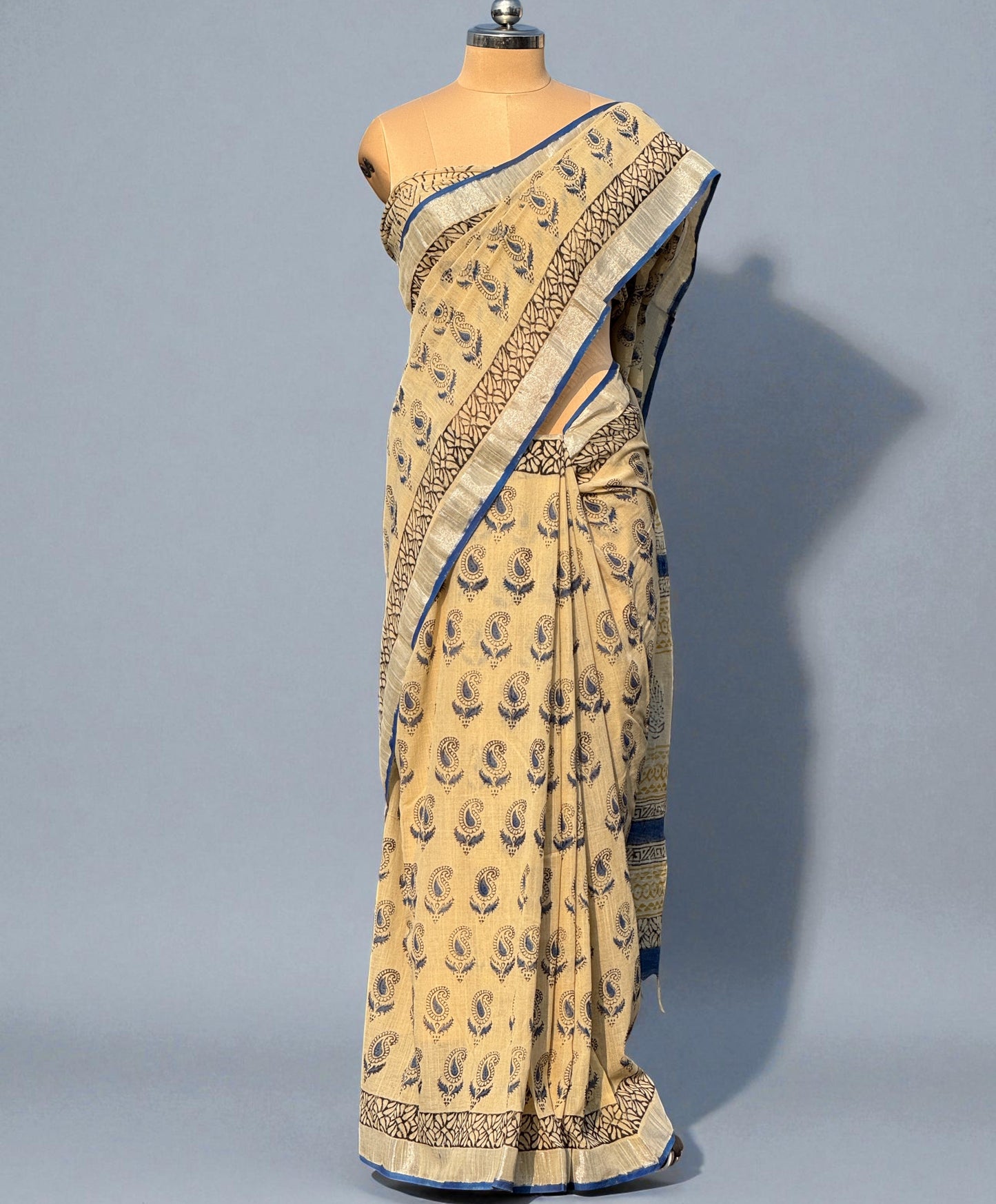 Aabha - A Linen Cotton Hand Block Print Saree