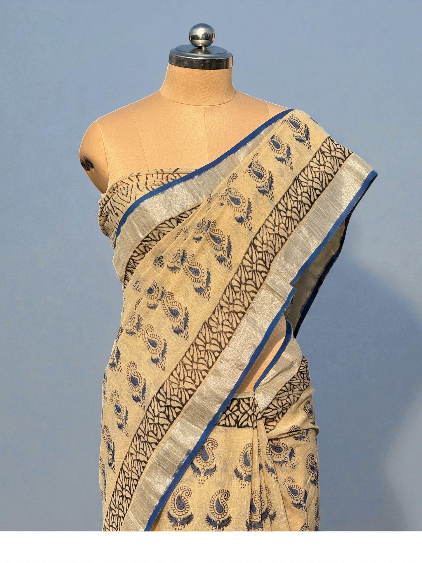Aabha - A Linen Cotton Hand Block Print Saree