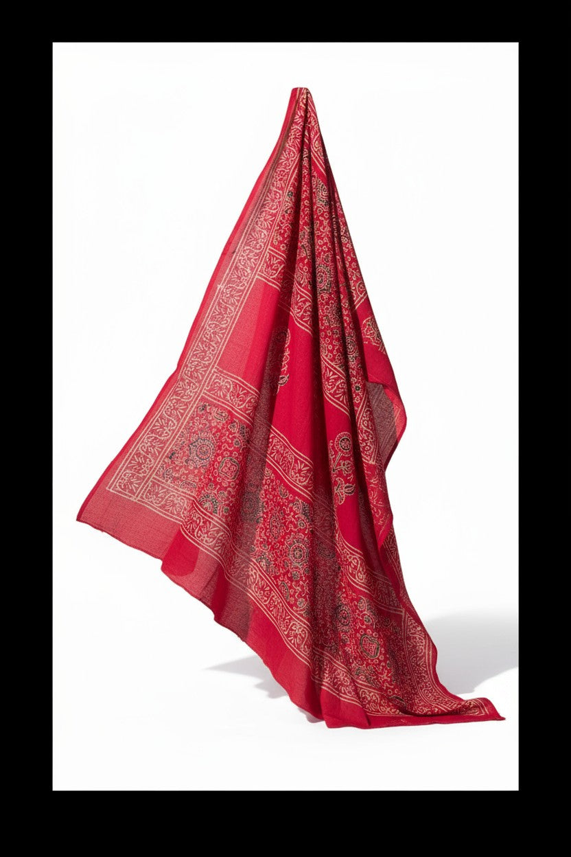 Radiant Crimson Hand Block Print Mul Cotton Saree