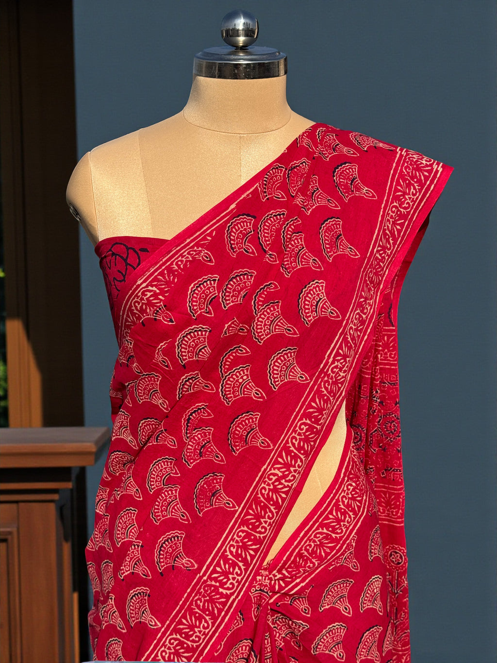 Radiant Crimson Hand Block Print Mul Cotton Saree