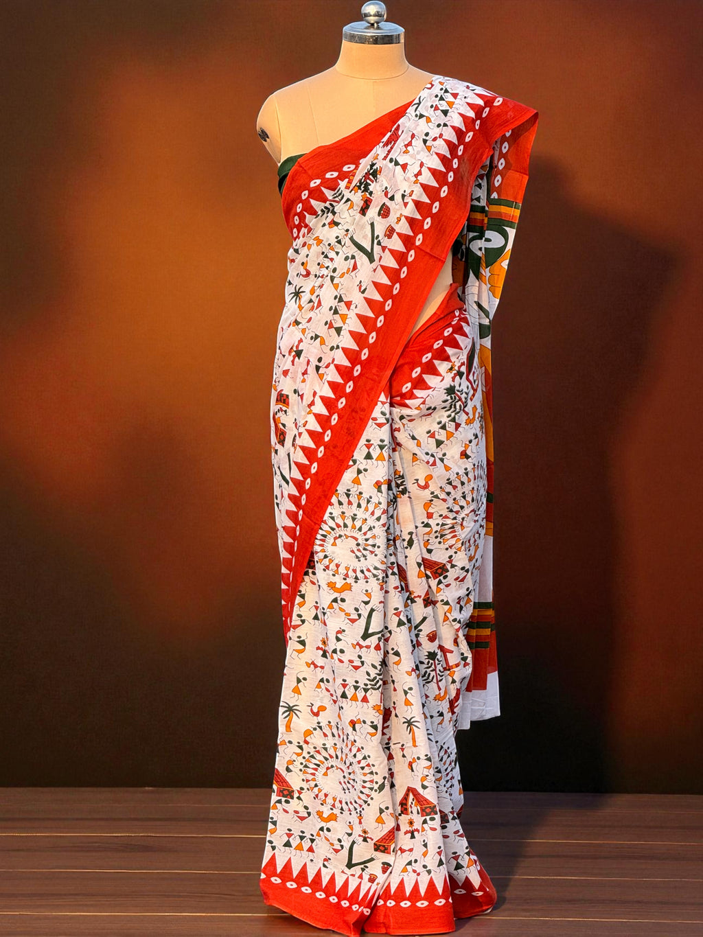 Warli Art Print Saree - Pure Mul Cotton