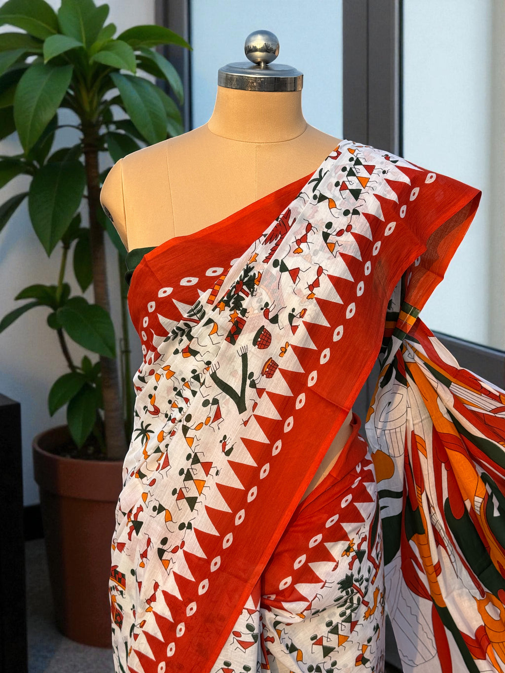 Warli Art Print Saree - Pure Mul Cotton